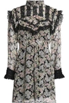 ANNA SUI LACE-TRIMMED FLORAL-PRINT SILK-GEORGETTE MINI DRESS,3074457345619190469