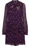 ANNA SUI ANNA SUI WOMAN PUSSY-BOW PRINTED CHIFFON MINI SHIRT DRESS PURPLE,3074457345618963974