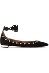 AQUAZZURA AQUAZZURA WOMAN HARLOW EMBELLISHED SUEDE POINT-TOE FLATS BLACK,3074457345619331916