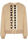 GIVENCHY GIVENCHY WOMAN CALF HAIR AND LEATHER-APPLIQUÉD WOOL-BLEND BOMBER JACKET BEIGE,3074457345618893321