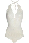 ID SARRIERI WOMAN LACE AND TULLE HALTERNECK BODYSUIT IVORY,US 1016843419908228