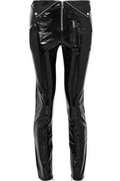 Rta Woman Zip-detailed Patent-leather Skinny Trousers Black