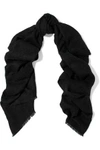 BRUNELLO CUCINELLI BRUNELLO CUCINELLI WOMAN FRAYED KNITTED SCARF BLACK,3074457345619211729