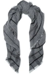 BRUNELLO CUCINELLI WOMAN METALLIC CHECKED INTARSIA-KNIT SCARF GRAY,GB 1016843419716198