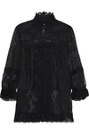 ANNA SUI ANNA SUI WOMAN RUFFLE-TRIMMED CROCHET-KNIT BLOUSE BLACK,3074457345619031681