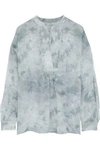 VINCE VINCE. WOMAN TIE-DYED GATHERED SILK-GEORGETTE BLOUSE GRAY,3074457345619347253
