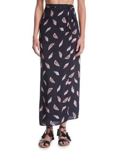 Vix Seychelles Lee Printed Voile Wrap Skirt In Black