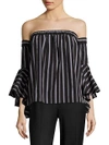 MILLY Ines Striped Off-the-Shoulder Top,0400097508612