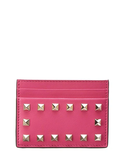 Valentino Garavani Rockstud Leather Card Holder In Pink
