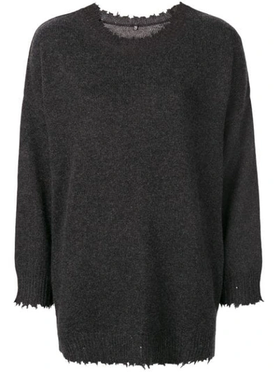 R13 Distressed Cashmere Boyfriend Sweater In Charcoal