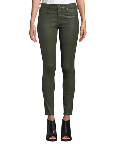 Ag Farrah Leatherette High-rise Ankle Skinny Jeans In Medium Green