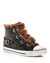 ASH WOMEN'S VALKO LEATHER & FAUX-SHEARLING HIGH TOP SNEAKERS,480304