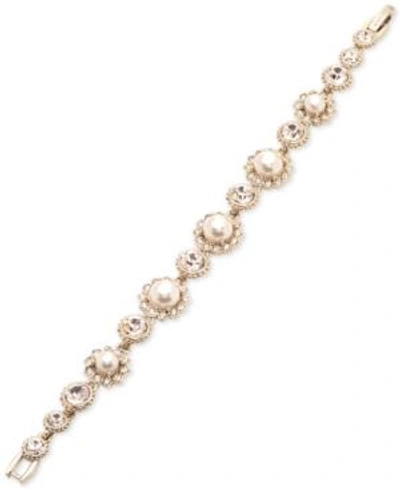 MARCHESA GOLD-TONE IMITATION PEARL & CRYSTAL LINK BRACELET