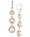 MARCHESA GOLD-TONE IMITATION PEARL & CRYSTAL TRIPLE DROP EARRINGS