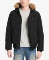 TOMMY HILFIGER MEN'S SHORT COLORBLOCKED PARKA WITH FAUX-FUR TRIMMED HOOD