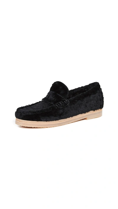 Stuart Weitzman Bromley Shearling Fur Loafers In Black