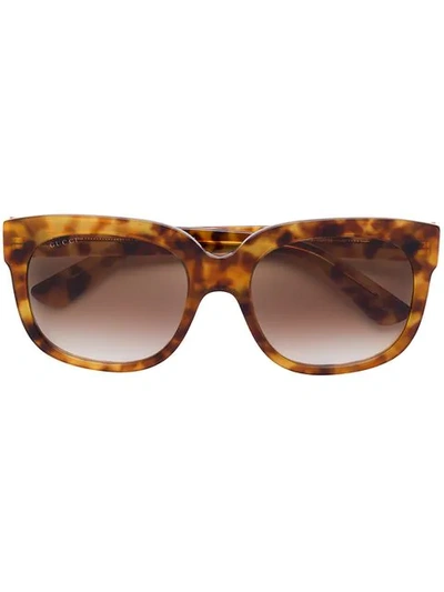 Gucci Eyewear Brown Crystal Embellished Oversized Tortoiseshell Sunglasses - 棕色 In Brown