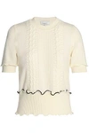 3.1 PHILLIP LIM / フィリップ リム 3.1 PHILLIP LIM WOMAN RUFFLE-TRIMMED POINTELLE-KNIT WOOL-BLEND SWEATER IVORY,3074457345619371671