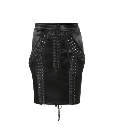 Dolce & Gabbana Lace-up Stretch Satin Mini Skirt In Black