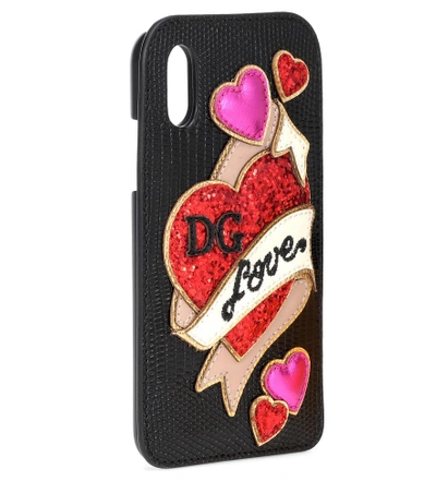 Dolce & Gabbana Embellished Leather Iphone X Case In Black