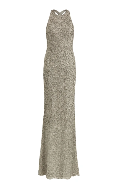 Ralph Lauren Greyden Bead-embellished Gown In Grey