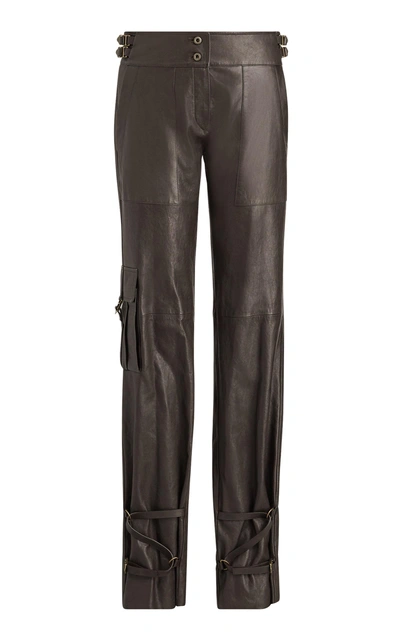 Ralph Lauren Kaiya Straight-leg Leather Trousers In Brown