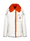 Prada Logo Patch Vintage Shearling Jacket In Bianco Arancio