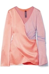 Sies Marjan Bari Draped Satin And Tulle Blouse In Peach