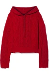 RTA MARVIN HOODED CABLE-KNIT COTTON SWEATER