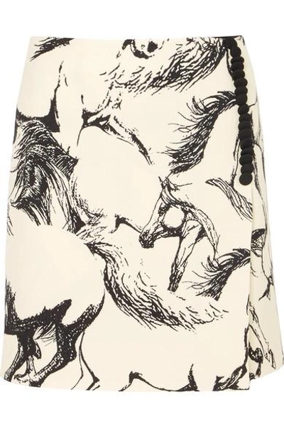 Adam Lippes Abstract-print Mini Wrap Wool Skirt W/ Buttons In Ivory
