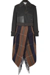 LOEWE CROPPED ASYMMETRIC COTTON AND CHECKED WOOL-BLEND TRENCH COAT