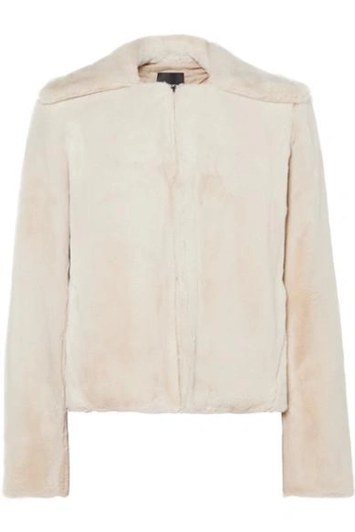 Theory Luxe Faux-fur Portrait-neck Jacket In Linen Sand