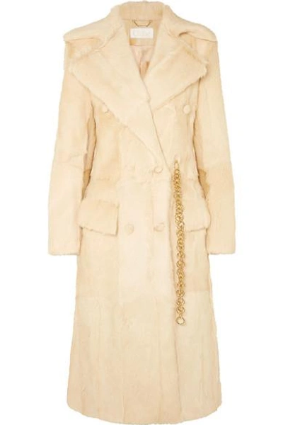 Chloé Double-breasted Shearling Coat In Neutrals