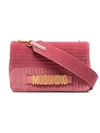 MOSCHINO MOSCHINO PINK QUILTED LOGO VELVET SHOULDER BAG