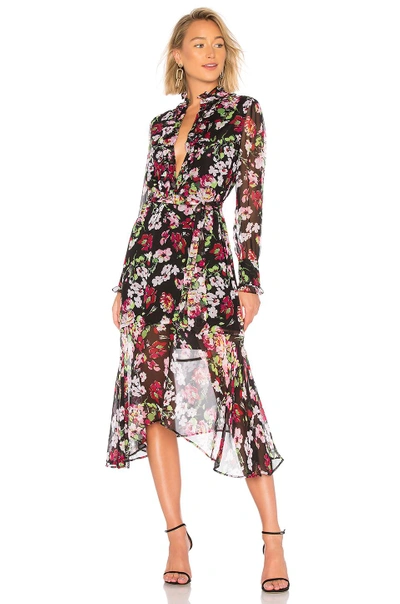 Equipment Palo Ruffled Floral-print Silk-chiffon Midi Dress In True Black Multi