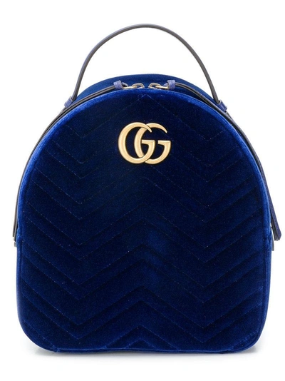 Gucci Gg Marmont Velvet Backpack In Blue