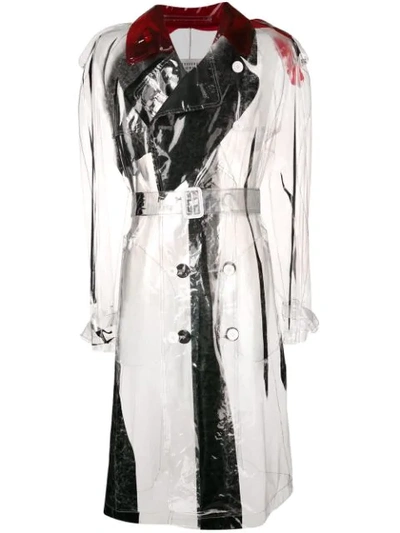 Maison Margiela Printed Pvc Double Breasted Trench Coat In Bianco