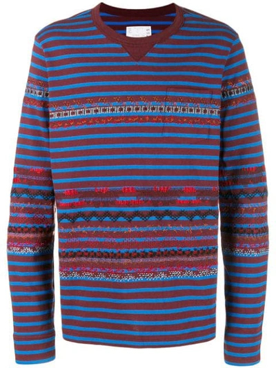 Sacai Striped Embroidered Sweatshirt In Brown