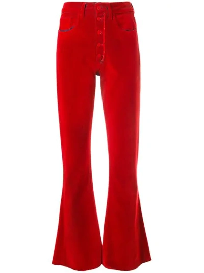 Mm6 Maison Margiela Flared Flocked Cotton Denim Trousers In Red