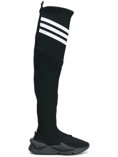 Y-3 Knee-high Stretch Knit Boots  In Nero Bianco