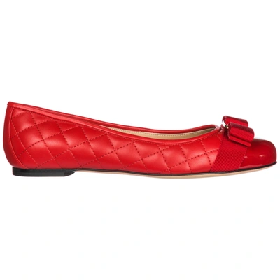 Ferragamo Women's Leather Ballet Flats Ballerinas  Varina In Red