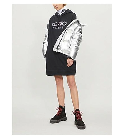 Kenzo Logo-embroidered Oversized Cotton-jersey Hoody In Black