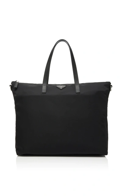 Prada Leather-trimmed Nylon Tote Bag In Black