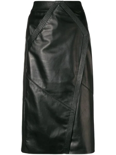 Givenchy Geometric Seamed Sheep Leather Midi Skirt In Black