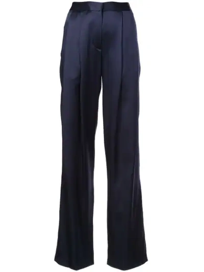Adam Lippes Silk Pleated Trousers In Blue