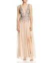 AIDAN MATTOX Plunging Embellished Gown,MN1E201868