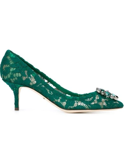Dolce & Gabbana Crystal-embellished Corded Lace Pumps In Green