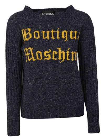 Boutique Moschino Logo Jacquard Wool Knit Jumper In Blue