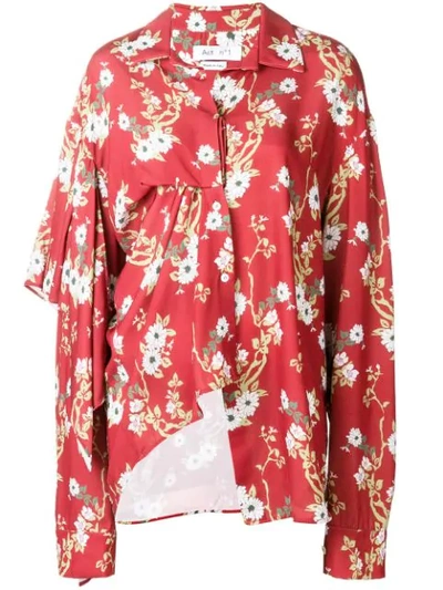 Act N°1 Asymmetric Floral Print Blouse In Red