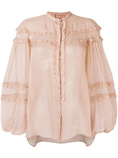 N°21 Embellished Ruffle Blouse In Neutrals
